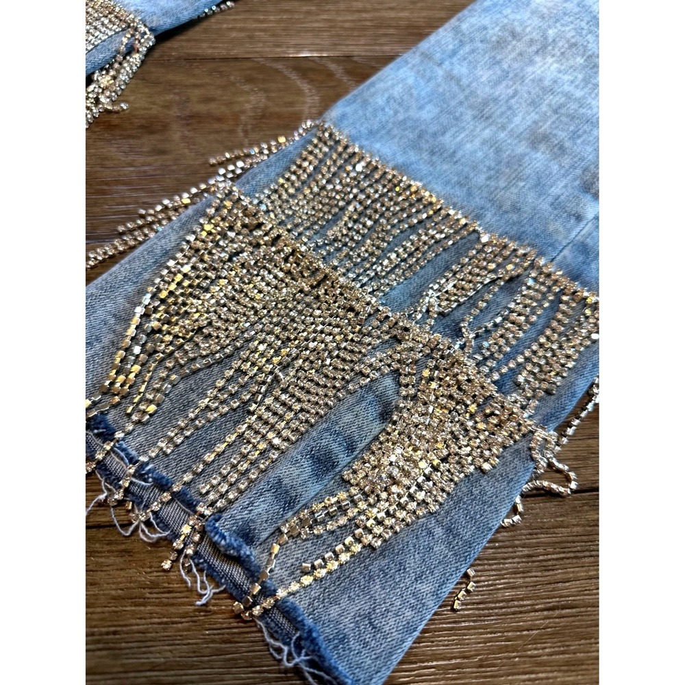 Blue B Collection Women's Jeans Rhinestone Fringe Embellished‎ Light Wash Size M - Picture 3 of 13